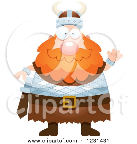 Clipart of a Friendly Waving Red Haired Viking Man - Royalty Free Vector Illustration by Cory Thoman