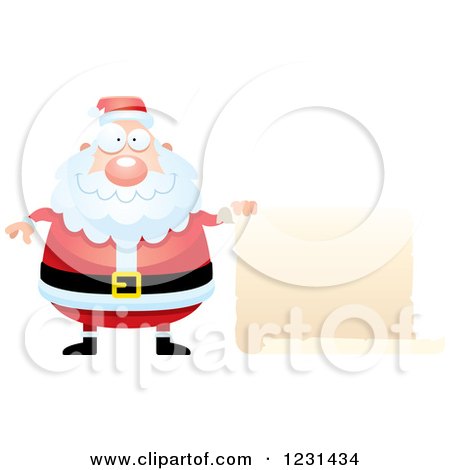 Clipart of a Happy Santa Claus with a Scroll Sign - Royalty Free Vector Illustration by Cory Thoman