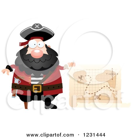 Clipart of a Happy Pirate Captain with a Treasure Map - Royalty Free Vector Illustration by Cory Thoman