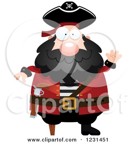 Clipart of a Friendly Waving Pirate Captain - Royalty Free Vector Illustration by Cory Thoman