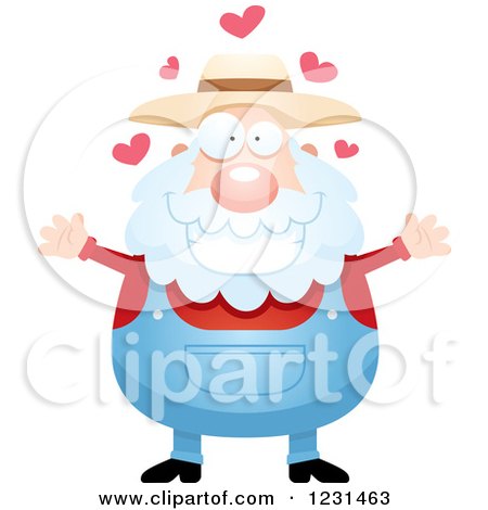 Clipart of a Senior Male Farmer Wanting a Hug - Royalty Free Vector Illustration by Cory Thoman