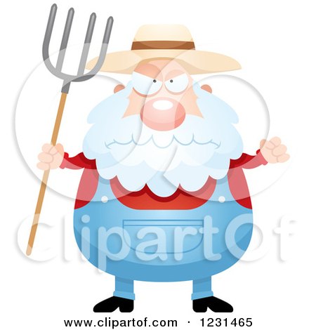 Clipart of a Mad Senior Male Farmer with a Pitchfork - Royalty Free Vector Illustration by Cory Thoman