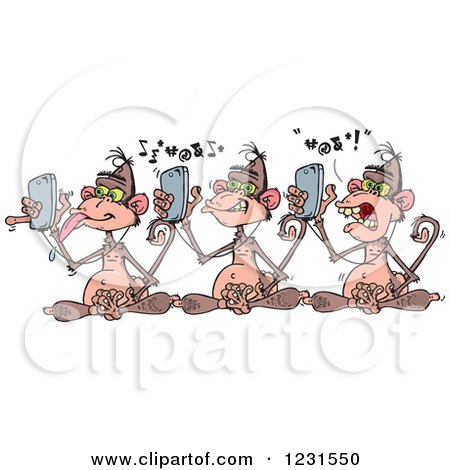 Clipart of Three Wise Monkeys Using Cell Phone Music Players - Royalty Free Vector Illustration by Dennis Holmes Designs