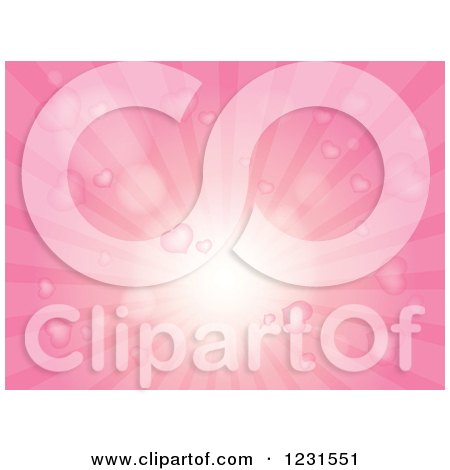 Clipart of a Pink Background of Hearts and Rays - Royalty Free Vector Illustration by visekart