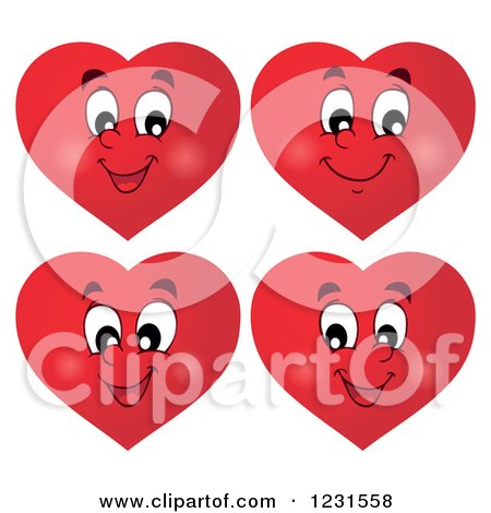 Clipart of Red Valentine Heart Emoticon Faces with Different Expressions - Royalty Free Vector Illustration by visekart