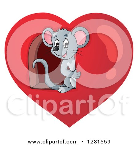 Clipart of a Happy Mouse Looking Through a Window in a Heart - Royalty Free Vector Illustration by visekart