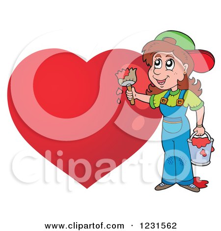 Clipart of a Young Woman Painting a Red Heart - Royalty Free Vector Illustration by visekart