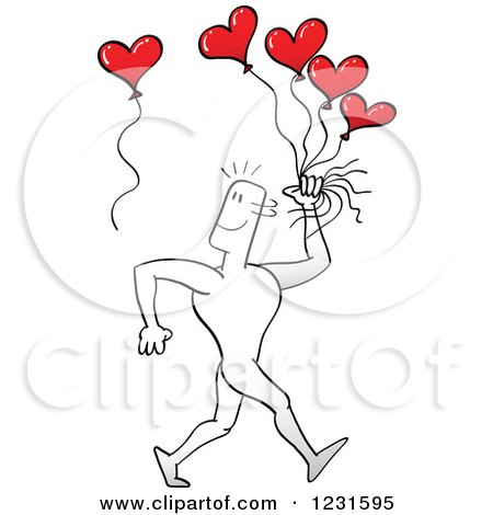 Clipart of a Happy Man with Heart Balloons, One Appearing - Royalty Free Vector Illustration by Zooco