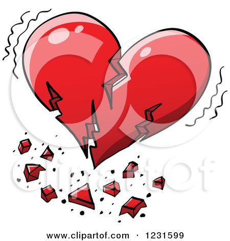 Clipart of a Broken Red Heart Quaking - Royalty Free Vector Illustration by Zooco