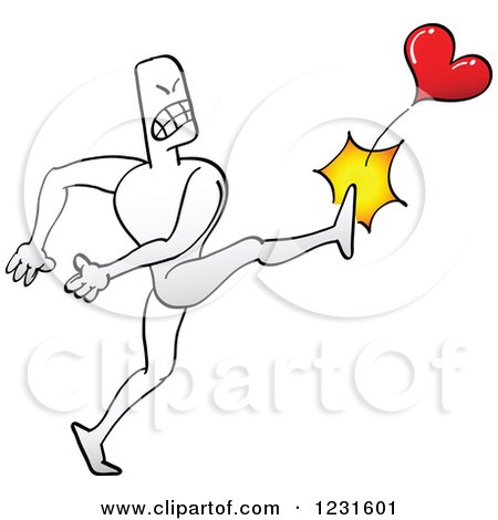 Clipart of a Mad Man Kicking a Heart - Royalty Free Vector Illustration by Zooco