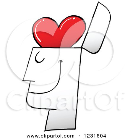 Clipart of a Happy Man with a Heart Brain - Royalty Free Vector Illustration by Zooco