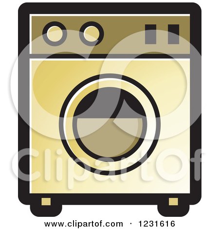 Clipart of a Gold Washing Machine Icon - Royalty Free Vector Illustration by Lal Perera