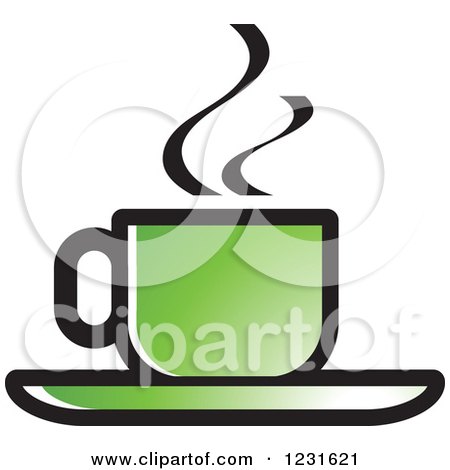 Clipart of a Green Steamy Tea Cup and Saucer Icon - Royalty Free Vector Illustration by Lal Perera