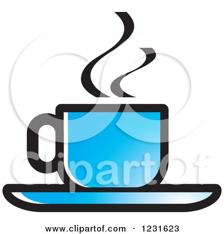 Clipart of a Blue Steamy Tea Cup and Saucer Icon - Royalty Free Vector Illustration by Lal Perera