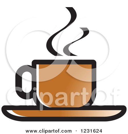 Clipart of a Brown Steamy Tea Cup and Saucer Icon - Royalty Free Vector Illustration by Lal Perera