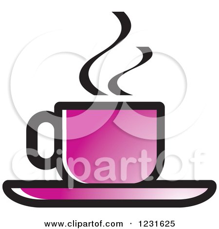 Clipart of a Purple Steamy Tea Cup and Saucer Icon - Royalty Free Vector Illustration by Lal Perera