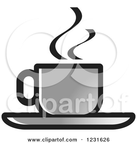 Clipart of a Gray Steamy Tea Cup and Saucer Icon - Royalty Free Vector Illustration by Lal Perera