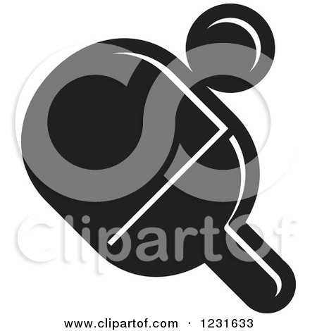 Clipart of a Black and White Table Tennis Paddle and Ball Icon 2 - Royalty Free Vector Illustration by Lal Perera