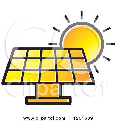 Clipart of a Sun over an Orange Solar Panel Icon - Royalty Free Vector Illustration by Lal Perera