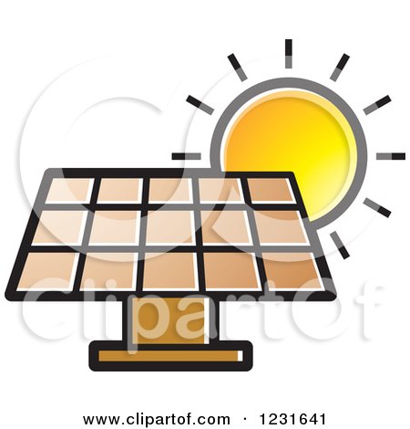 Clipart of a Sun over a Brown Solar Panel Icon - Royalty Free Vector Illustration by Lal Perera