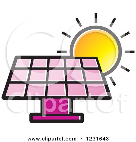 Clipart of a Sun over a Pink Solar Panel Icon - Royalty Free Vector Illustration by Lal Perera