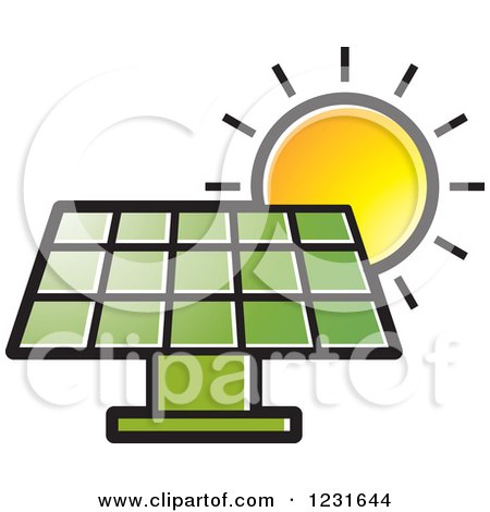 Clipart of a Sun over a Green Solar Panel Icon - Royalty Free Vector Illustration by Lal Perera