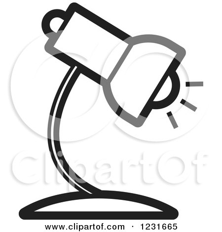 Clipart of a Black and White Desk Lamp Icon 2 - Royalty Free Vector Illustration by Lal Perera
