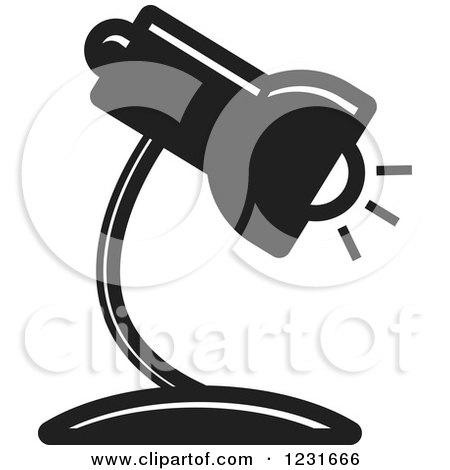 Clipart of a Black and White Desk Lamp Icon - Royalty Free Vector Illustration by Lal Perera