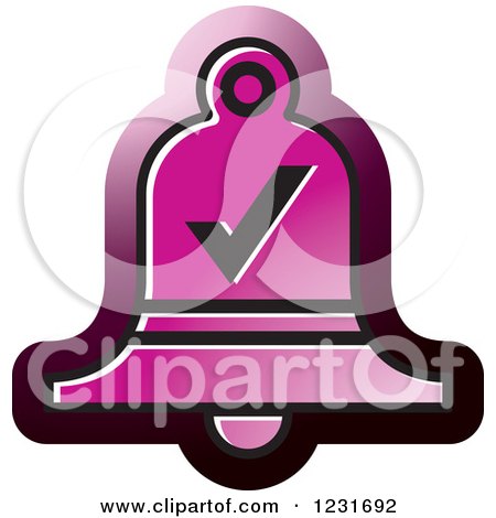 Clipart of a Purple Bell with a Check Mark Icon - Royalty Free Vector Illustration by Lal Perera