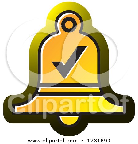 Clipart of a Yellow Bell with a Check Mark Icon - Royalty Free Vector Illustration by Lal Perera