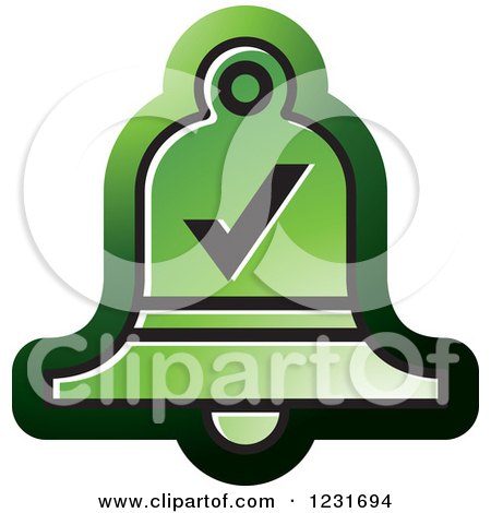 Clipart of a Green Bell with a Check Mark Icon - Royalty Free Vector Illustration by Lal Perera