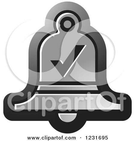Clipart of a Silver Bell with a Check Mark Icon - Royalty Free Vector Illustration by Lal Perera