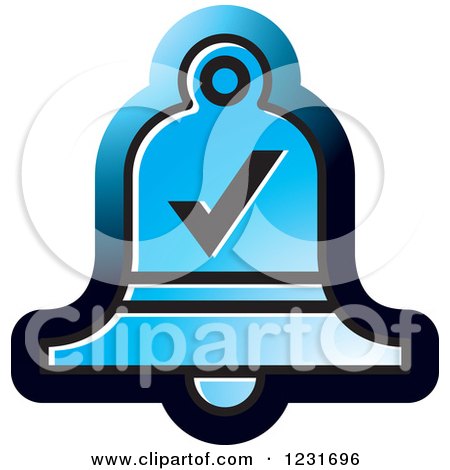 Clipart of a Blue Bell with a Check Mark Icon - Royalty Free Vector Illustration by Lal Perera