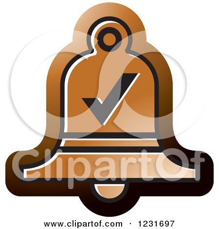 Clipart of a Brown Bell with a Check Mark Icon - Royalty Free Vector Illustration by Lal Perera