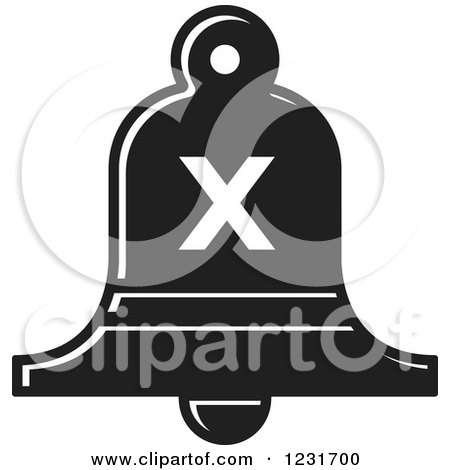 Clipart of a Black and White Bell with a Cross X Icon - Royalty Free Vector Illustration by Lal Perera