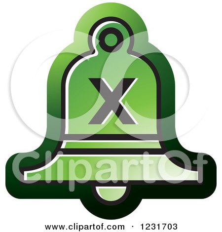Clipart of a Green Bell with a Cross X Icon - Royalty Free Vector Illustration by Lal Perera