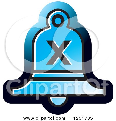 Clipart of a Blue Bell with a Cross X Icon - Royalty Free Vector Illustration by Lal Perera