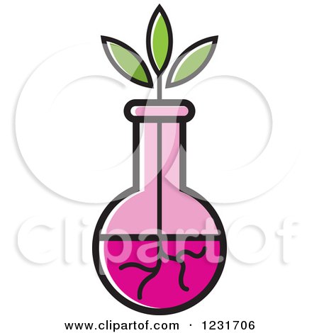 Clipart of a Plant and Pink Vase Icon - Royalty Free Vector Illustration by Lal Perera