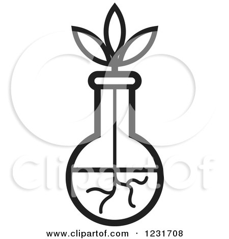 Clipart of a Black and White Plant and Vase Icon - Royalty Free Vector Illustration by Lal Perera
