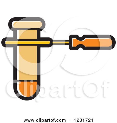 Clipart of an Orange Test Tube and Holder Icon - Royalty Free Vector Illustration by Lal Perera