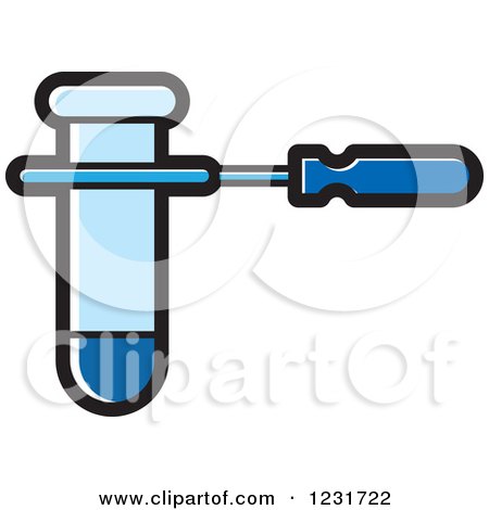 Clipart of a Blue Test Tube and Holder Icon - Royalty Free Vector Illustration by Lal Perera