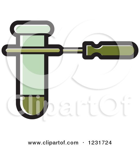 Clipart of a Green Test Tube and Holder Icon - Royalty Free Vector Illustration by Lal Perera