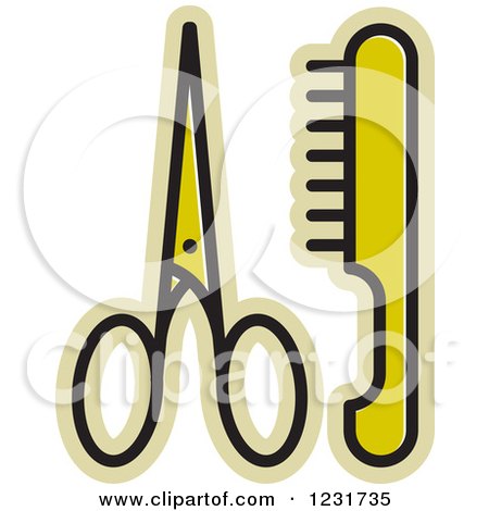 Clipart of a Green Scissors and a Comb Icon 3 - Royalty Free Vector Illustration by Lal Perera