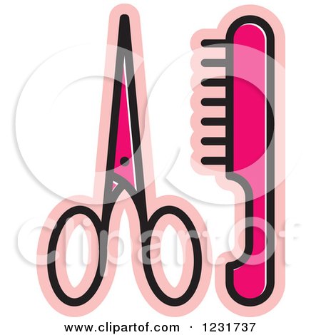 Clipart of a Pink Scissors and a Comb Icon - Royalty Free Vector Illustration by Lal Perera