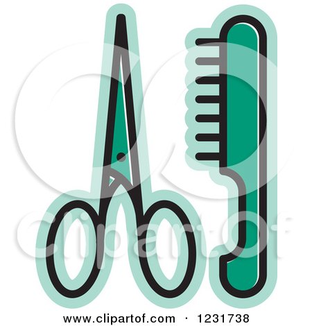 Clipart of a Green Scissors and a Comb Icon 2 - Royalty Free Vector Illustration by Lal Perera