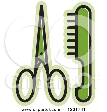 Clipart of a Green Scissors and a Comb Icon - Royalty Free Vector Illustration by Lal Perera