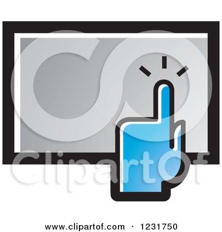 Clipart of a Blue Hand over a Touch Screen Icon - Royalty Free Vector Illustration by Lal Perera