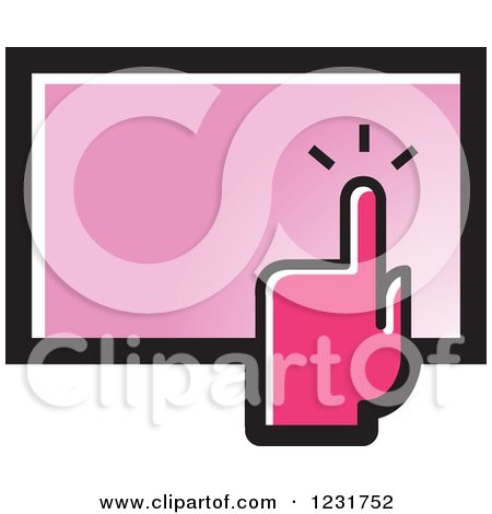 Clipart of a Pink Hand over a Touch Screen Icon - Royalty Free Vector Illustration by Lal Perera