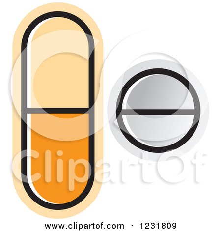 Clipart of an Orange and White Pills Icon - Royalty Free Vector Illustration by Lal Perera