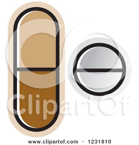 Clipart of a Brown and White Pills Icon - Royalty Free Vector Illustration by Lal Perera